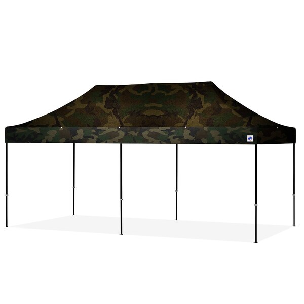 TAA Compliant Eclipse Shelter, 10' W x 20' L, Black Steel Frame, Woodland Camo Top